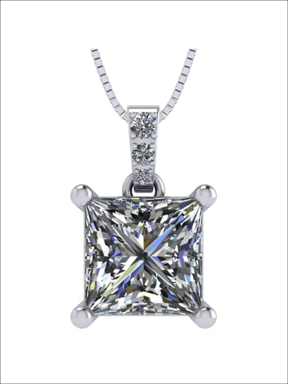 Sterling Silver Zirconia Princess Pendant Necklace 22"